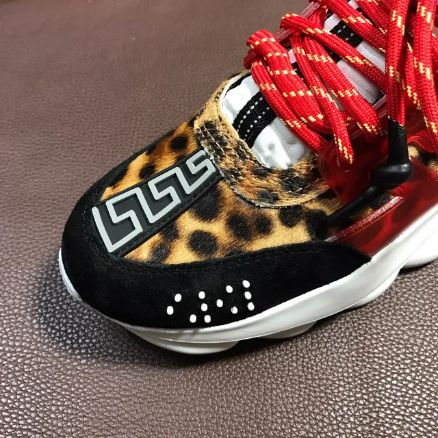 Versace Multicolor Leopard-Print Red Translucent Overlay Chunky Sneakers 6