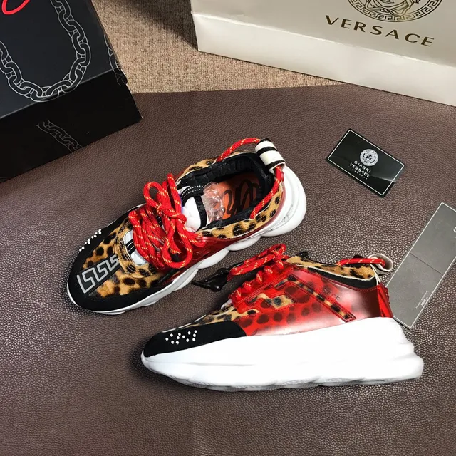 Versace Multicolor Leopard-Print Red Translucent Overlay Chunky Sneakers 7