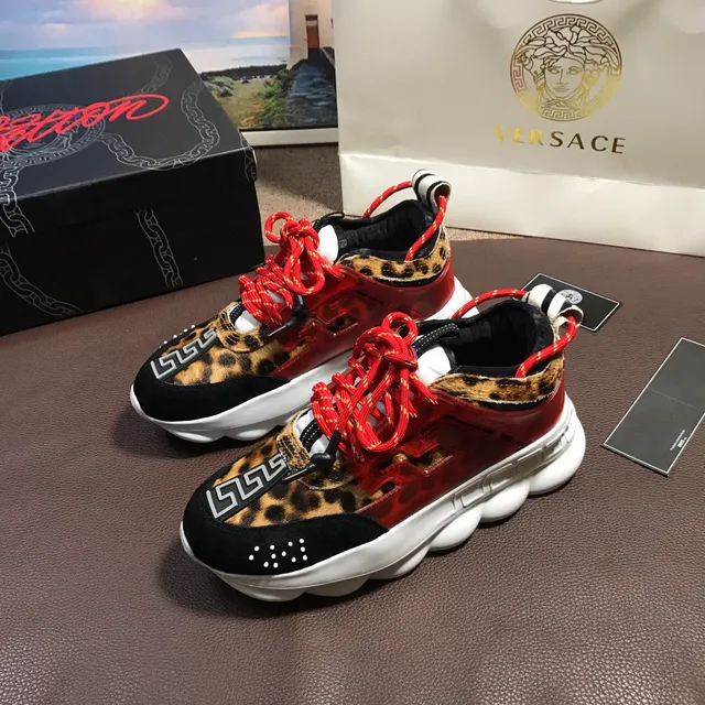 Versace Multicolor Leopard-Print Red Translucent Overlay Chunky Sneakers 8