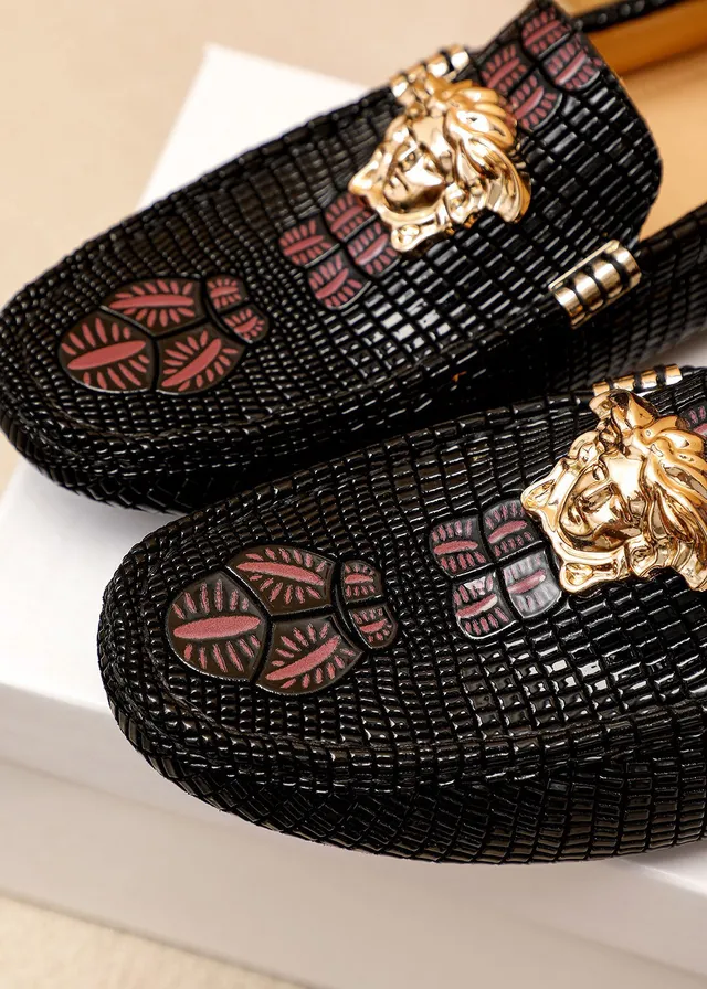 Versace Odissea কালো সোনা বোনা টেক্সচার মেডুসা হেড হার্ডওয়্যার লোফার 5