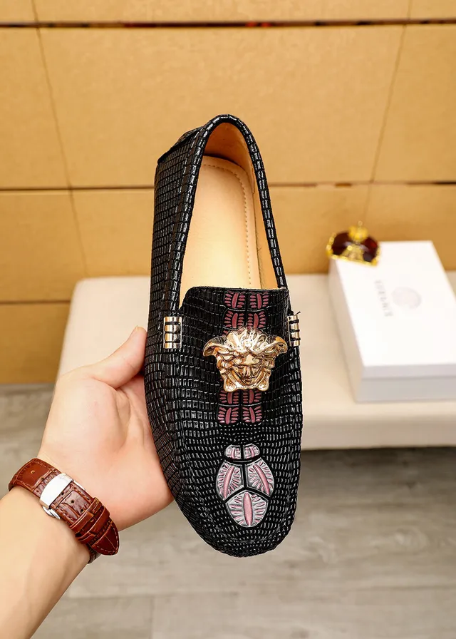 Versace Odissea কালো সোনা বোনা টেক্সচার মেডুসা হেড হার্ডওয়্যার লোফার 7