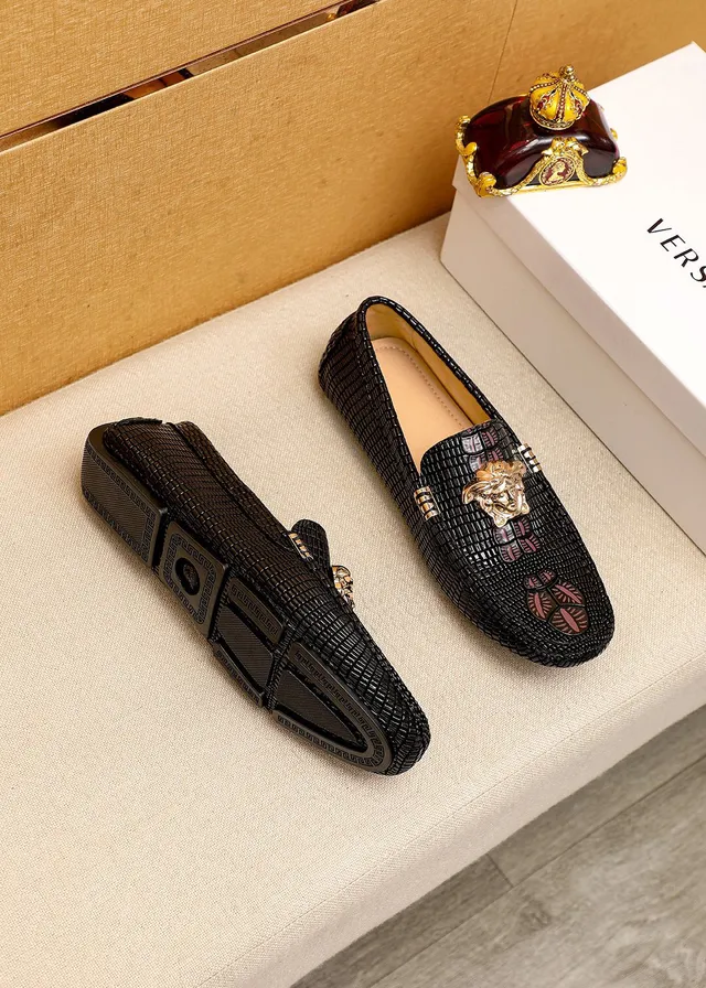 Versace Odissea কালো সোনা বোনা টেক্সচার মেডুসা হেড হার্ডওয়্যার লোফার 9