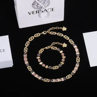 Versace Odissea Dorado Multicolor Motivo Llave Griega Cristal Embellished Collar