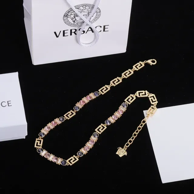 Versace Odissea Collier Doré Multicolore Motif Clé Grecque Cristal Embellished 7