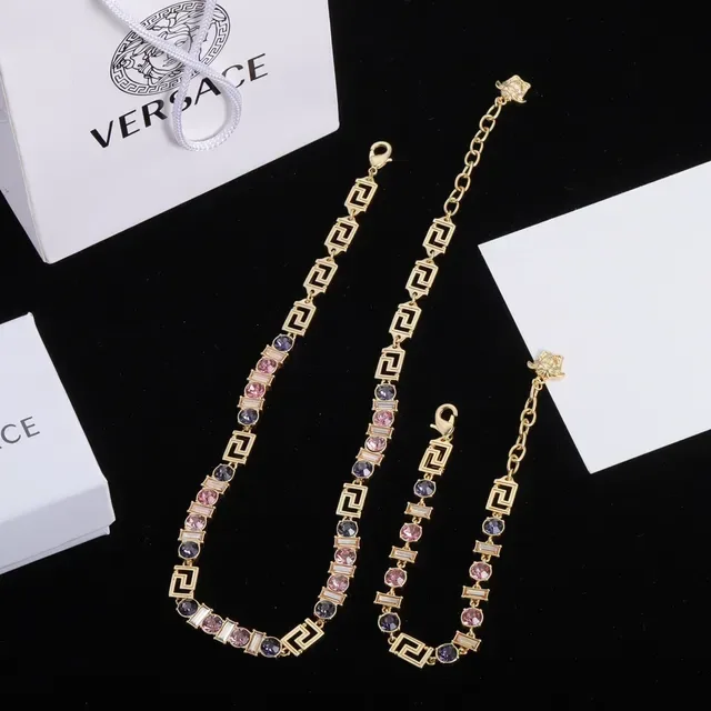 Versace Odissea Collier Doré Multicolore Motif Clé Grecque Cristal Embellished 9