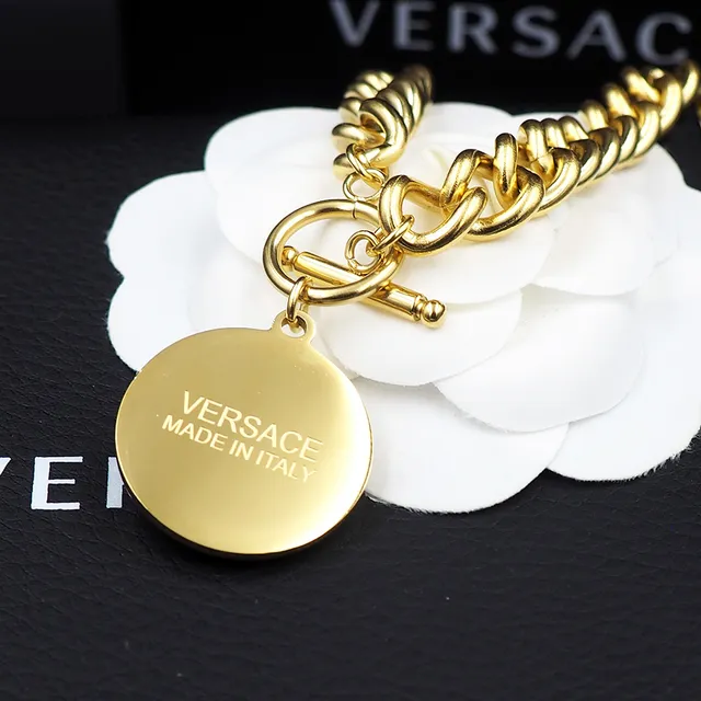 Versace Silver Gold Curb Chain Medusa Pendant Necklace 2