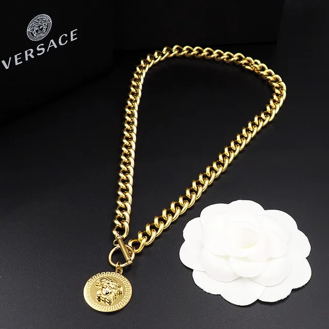 Versace Silver Gold Curb Chain Medusa Pendant Necklace 4