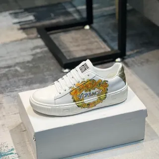 Versace White Gold Low-Top Platform Sole Lifestyle Sneakers
