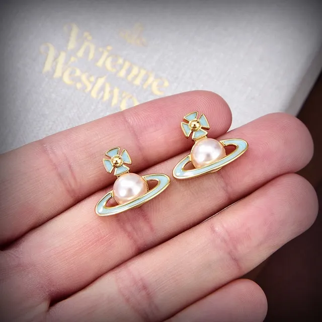 Vivienne Westwood Boucles d'Oreilles Perles Sphériques Cadre Or Argent Centrales Cultivées 3