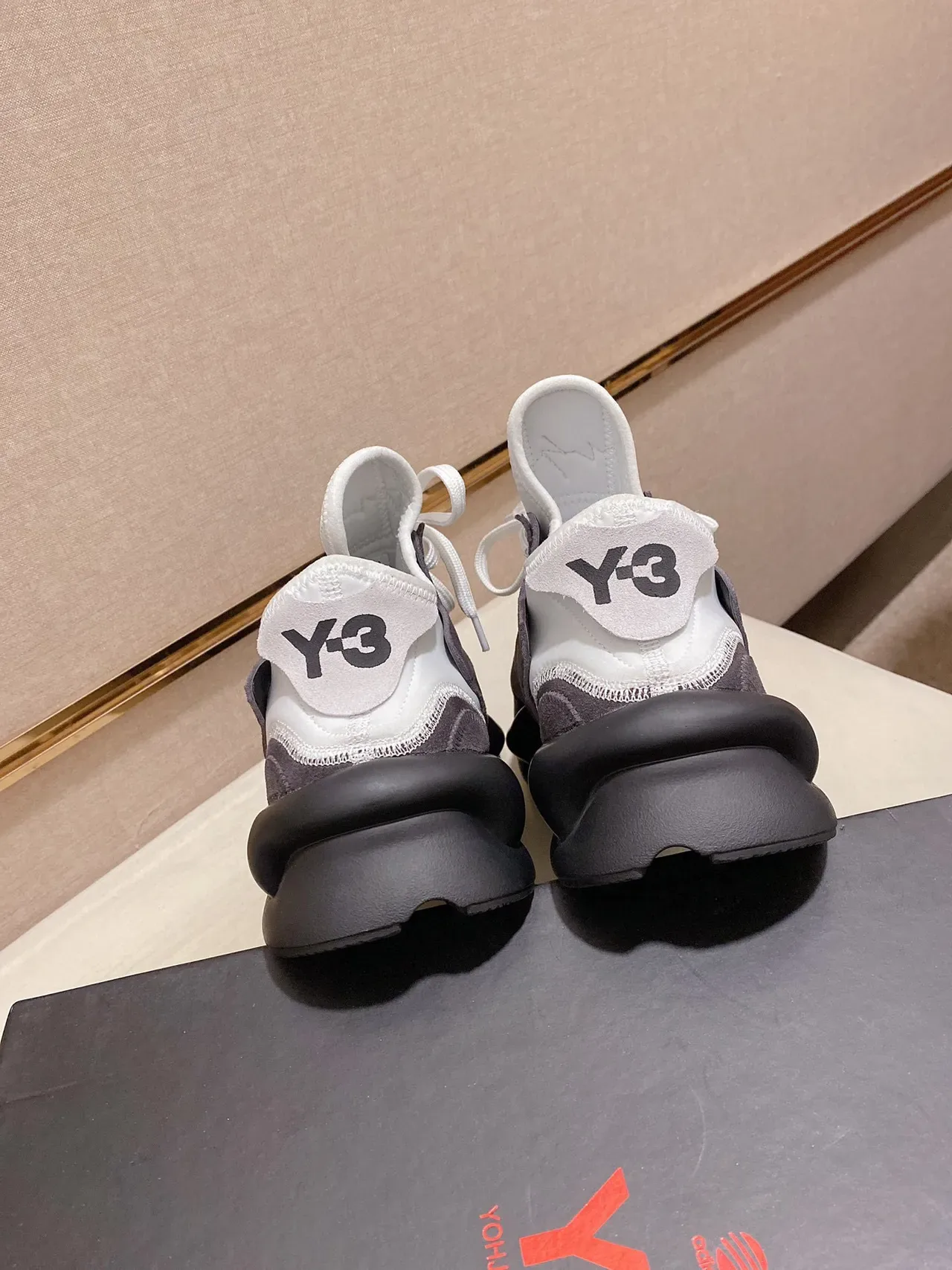 Y-3 Gray White Suede Upper Sculpted Monolithic Midsole Chunky Sneakers 3