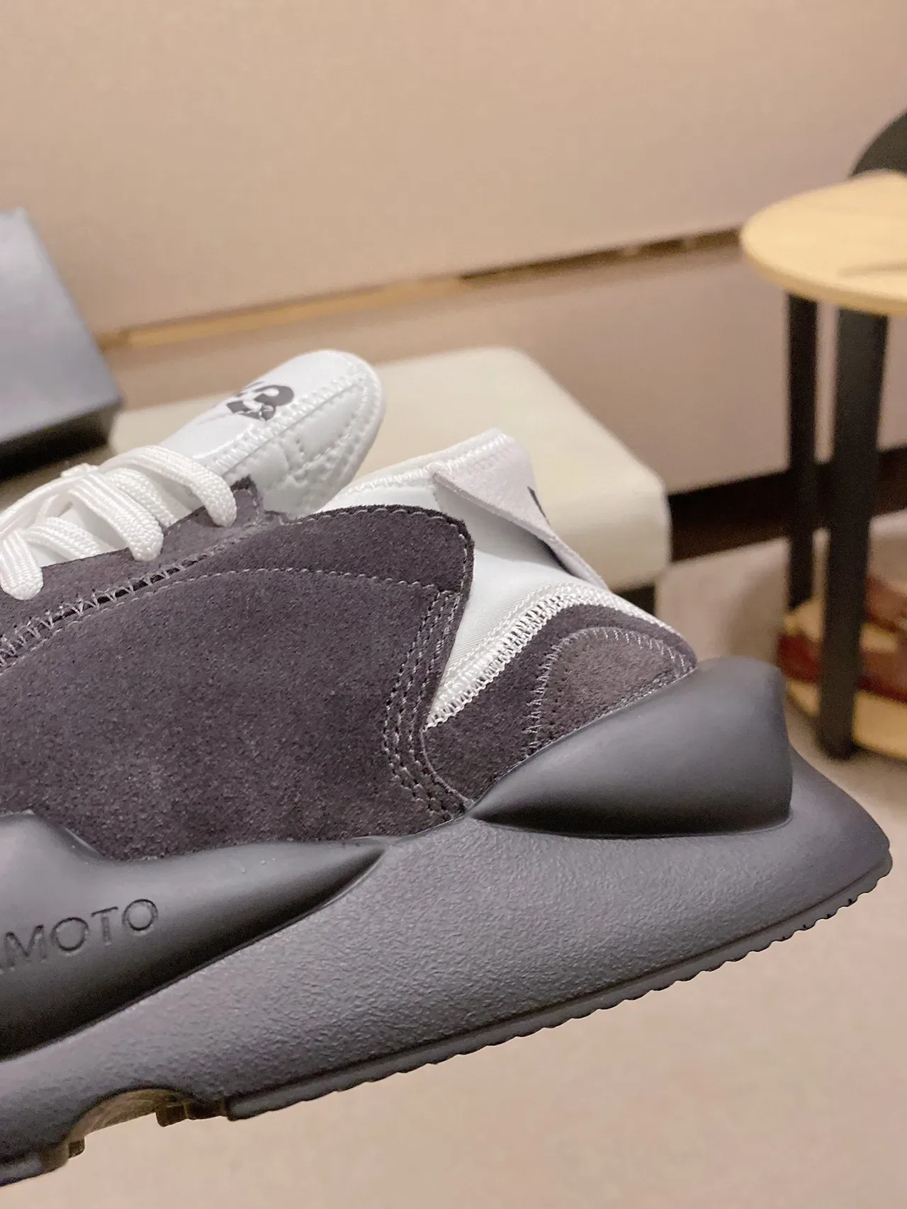 Y-3 Gray White Suede Upper Sculpted Monolithic Midsole Chunky Sneakers 4