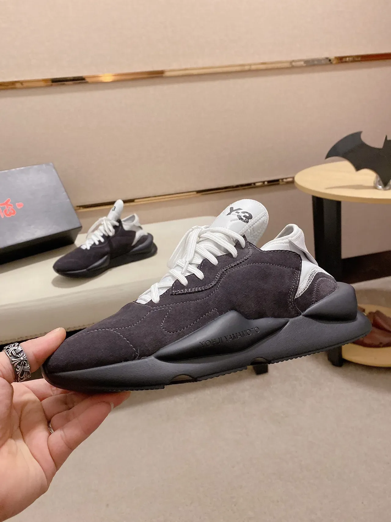 Y-3 Gray White Suede Upper Sculpted Monolithic Midsole Chunky Sneakers 8