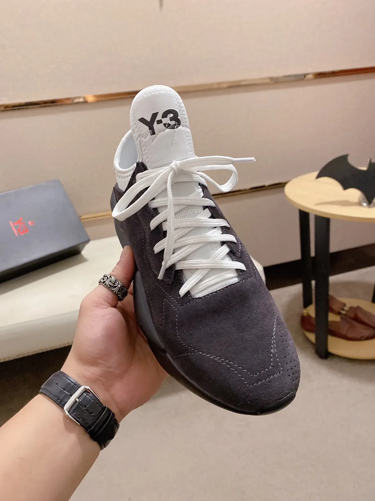 Y-3 Gray White Suede Upper Sculpted Monolithic Midsole Chunky Sneakers 9