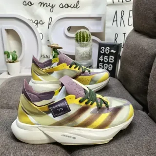 Y-3 Yellow Purple Mesh Upper Sculpted White Midsole Lifestyle Sneakers