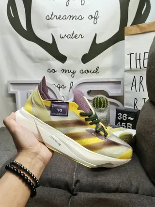 Y-3 Yellow Purple Mesh Upper Sculpted White Midsole Lifestyle Sneakers 5