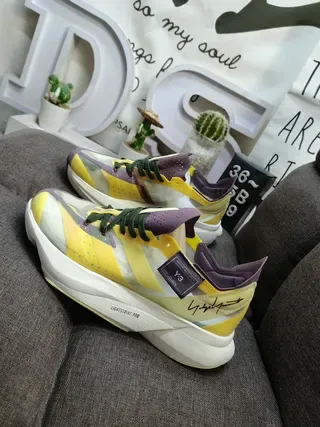 Y-3 Yellow Purple Mesh Upper Sculpted White Midsole Lifestyle Sneakers 7