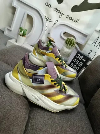 Y-3 Yellow Purple Mesh Upper Sculpted White Midsole Lifestyle Sneakers 9