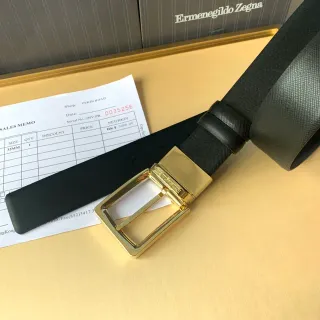 Ermenegildo Zegna 黑色金色 纹理带 可逆结构 皮革腰带