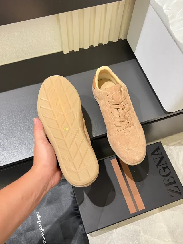 Zegna Beige Suede Minimalist Low-Top Lifestyle Sneakers 3