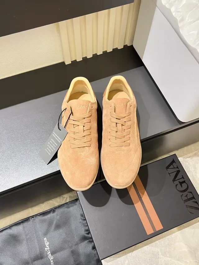 Zegna Beige Suede Minimalist Low-Top Lifestyle Sneakers 5