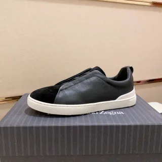 Zegna Black Leather and Suede Slip-On Lifestyle Sneaker