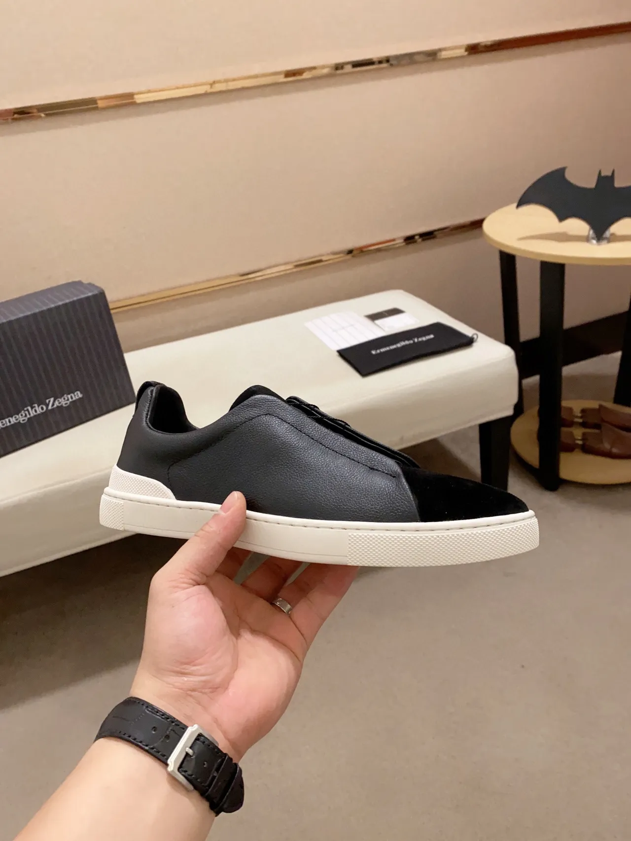 Zegna sneaker lifestyle slip-on en cuir et daim noir 6