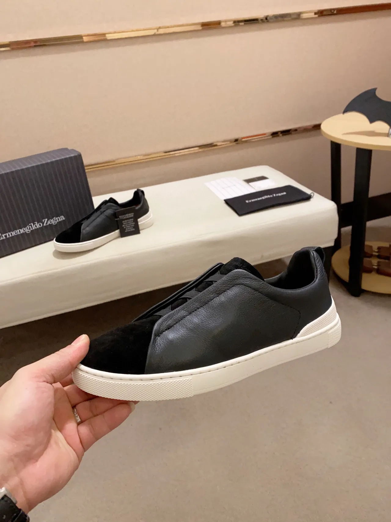 Zegna sneaker lifestyle slip-on en cuir et daim noir 7