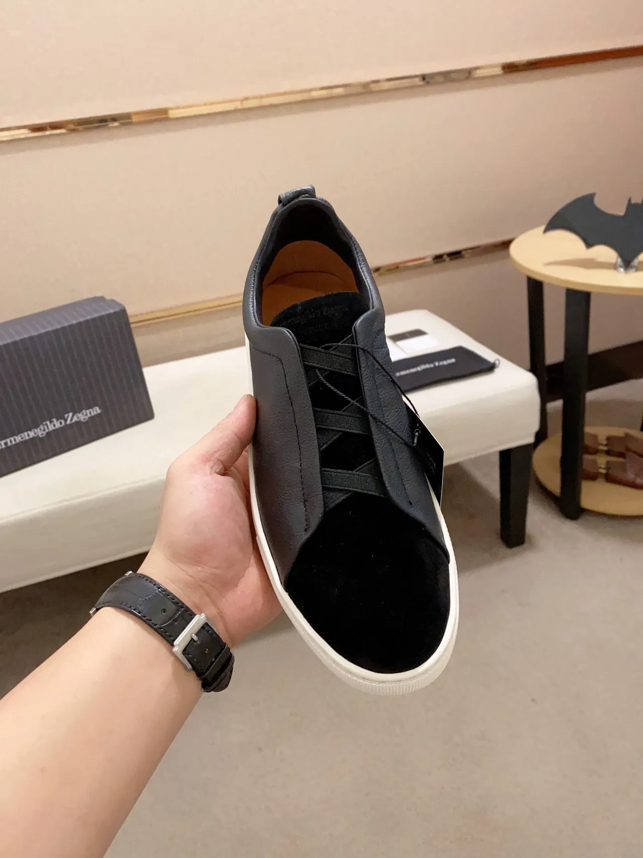 Zegna sneaker lifestyle slip-on en cuir et daim noir 8