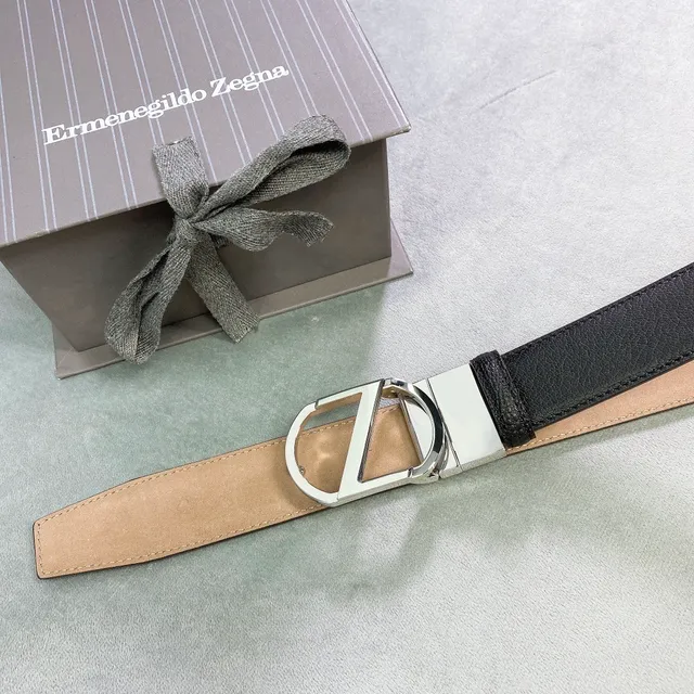 Ceinture en cuir Zegna noir argent pebble poli D-Buckle 3