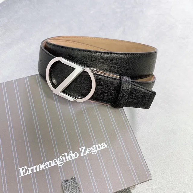 Ceinture en cuir Zegna noir argent pebble poli D-Buckle 5
