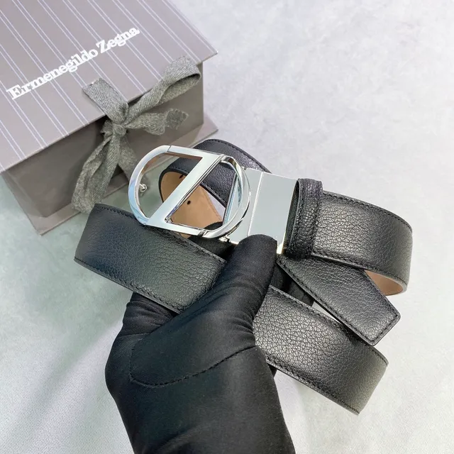 Ceinture en cuir Zegna noir argent pebble poli D-Buckle 6