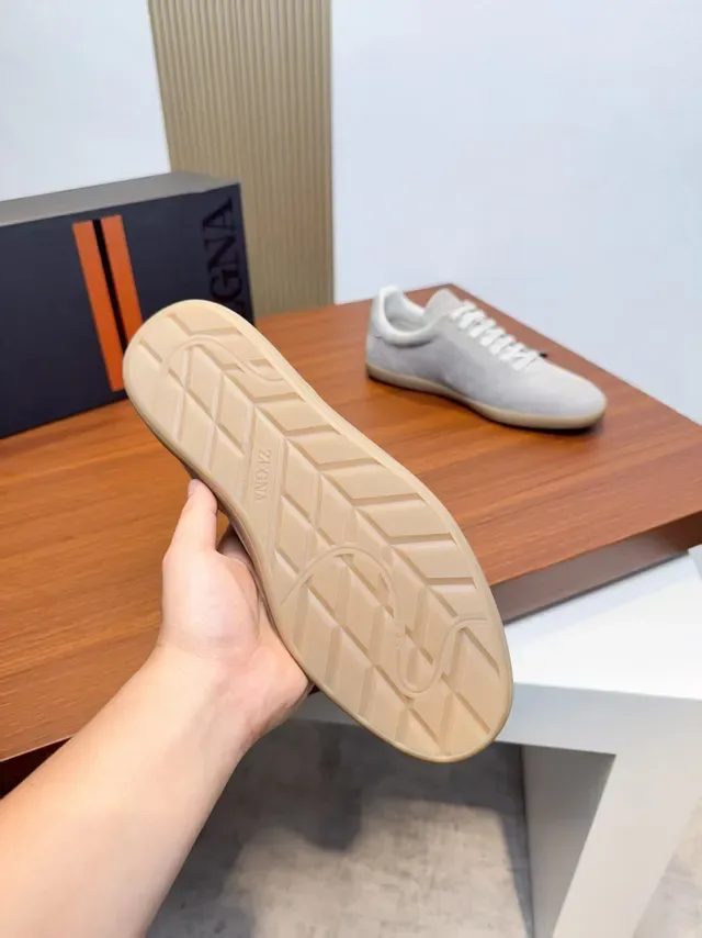 Zegna Baskets Lifestyle en Daim Gris basses 2