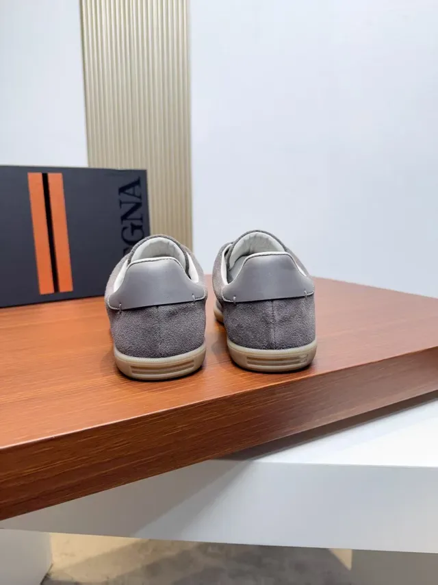 Zegna Gray Suede Minimalist Lifestyle Sneakers 3