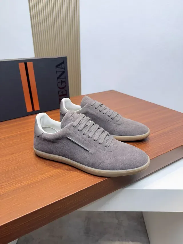 Zegna Gray Suede Minimalist Lifestyle Sneakers 4