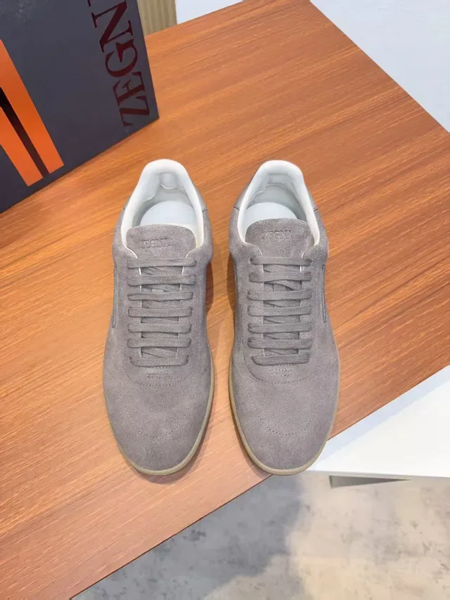 Zegna Gray Suede Minimalist Lifestyle Sneakers 5