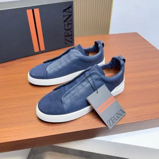 Zegna Navy Blue Laceless Slip-On Lifestyle Sneakers