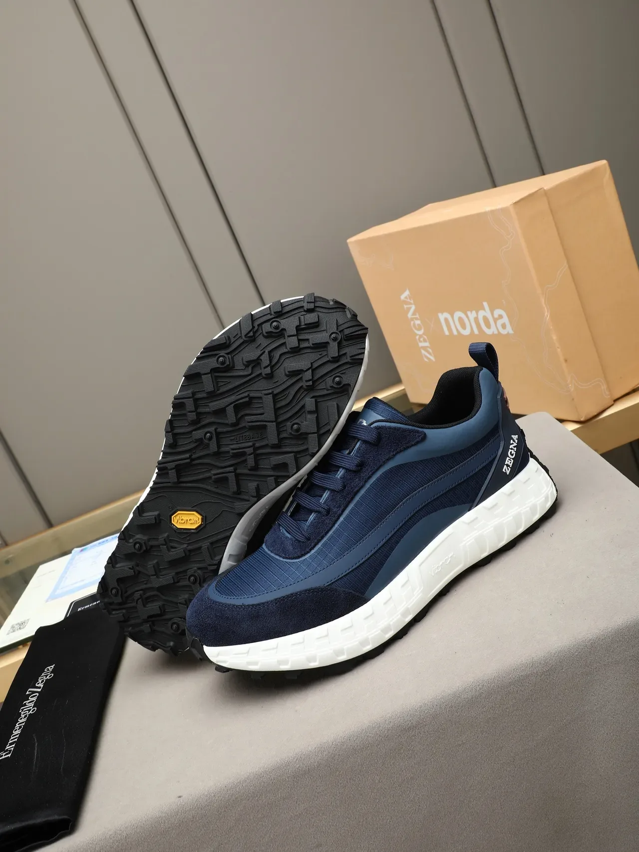 Zegna Navy Blue Suede and Textile Lifestyle Sneaker 4