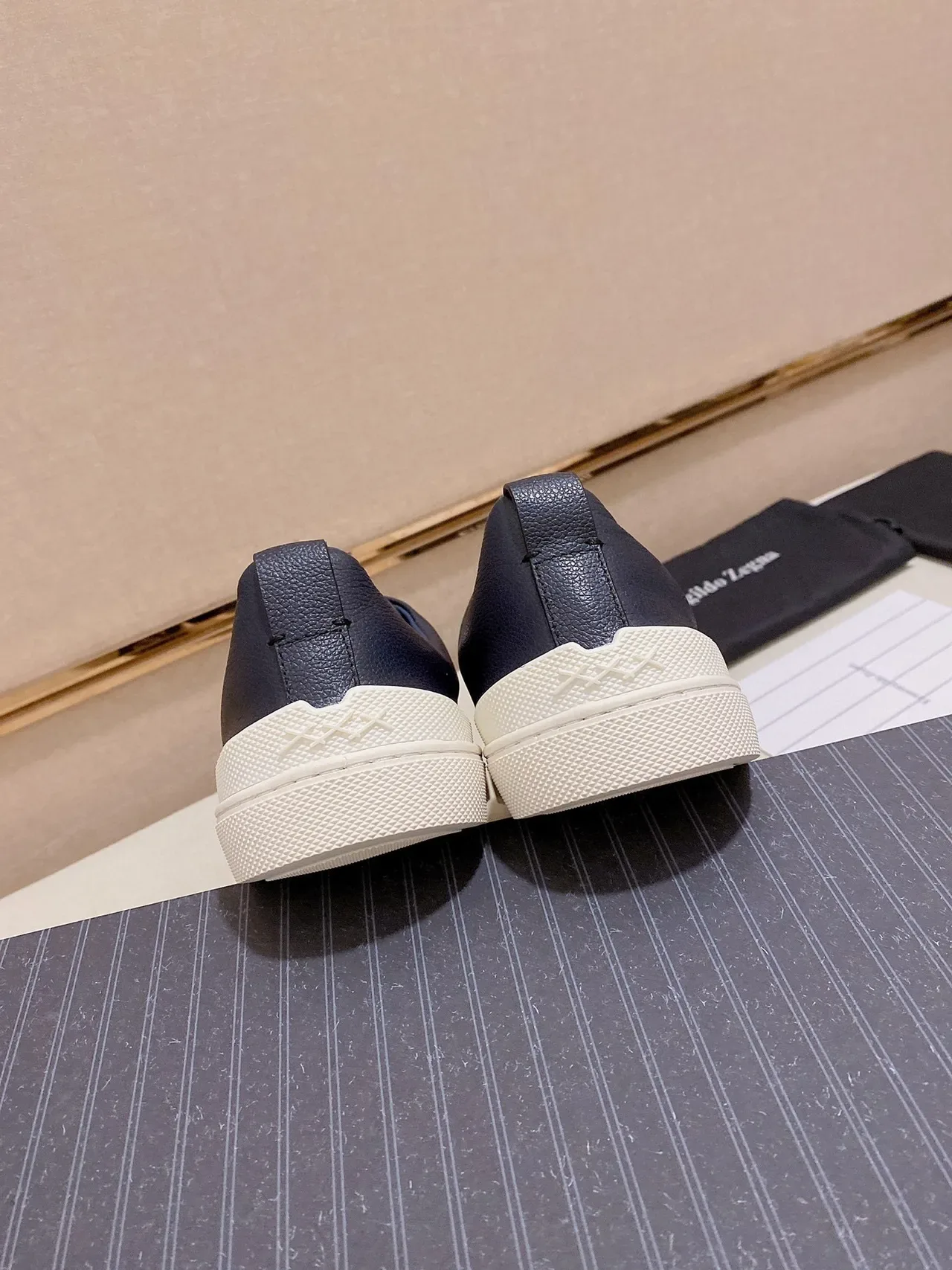 Zegna Navy Leather Slip-On Lifestyle Sneakers 3