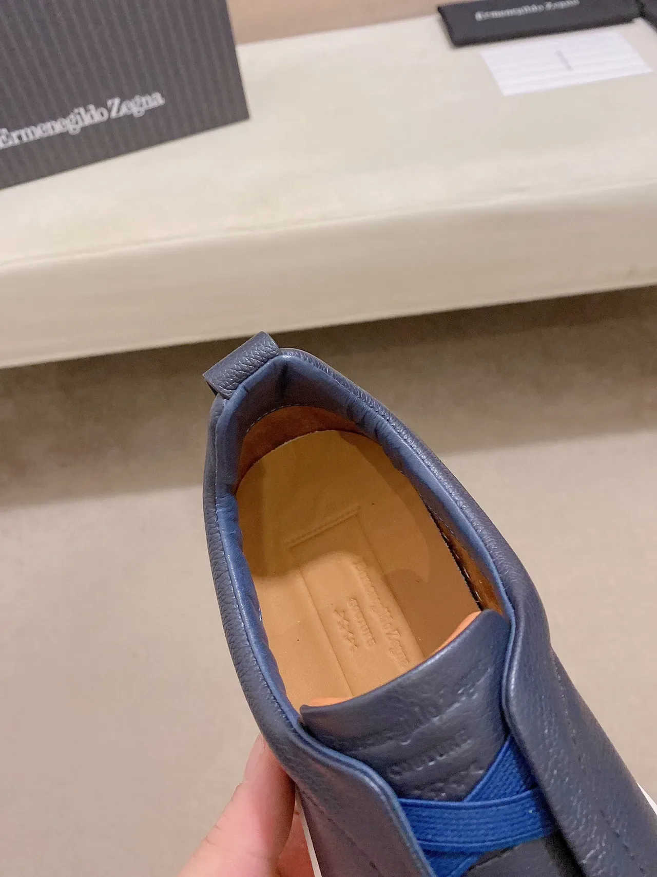 Zegna Navy Leather Slip-On Lifestyle Sneakers 5