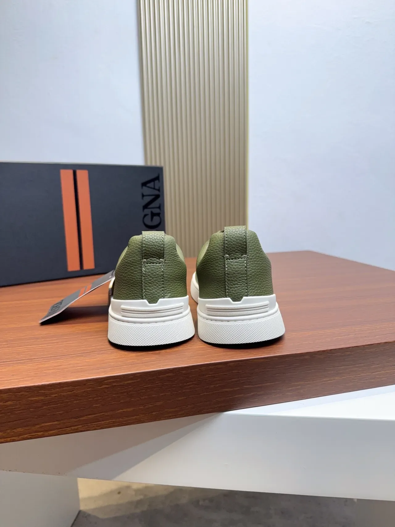 Zegna Olive Green Slip-On Leather and Suede Lifestyle Sneakers 3