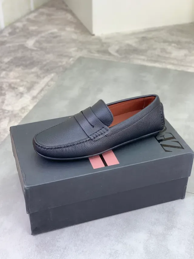 Zegna पेनी लोफर चारकोल पेबल्ड लेदर लोफर्स 4