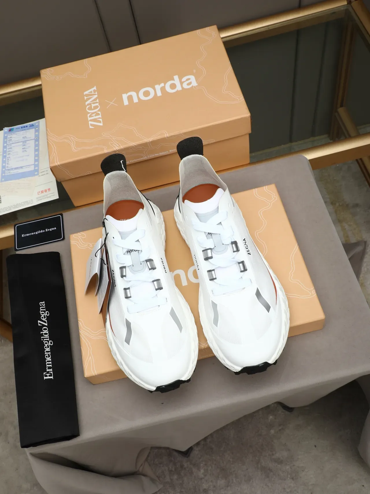 Zegna White Orange Technical Mesh Upper Vibram Outsole Sneakers 2