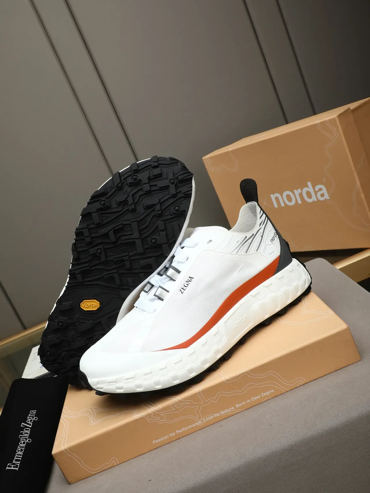 Zegna White Orange Technical Mesh Upper Vibram Outsole Sneakers 4