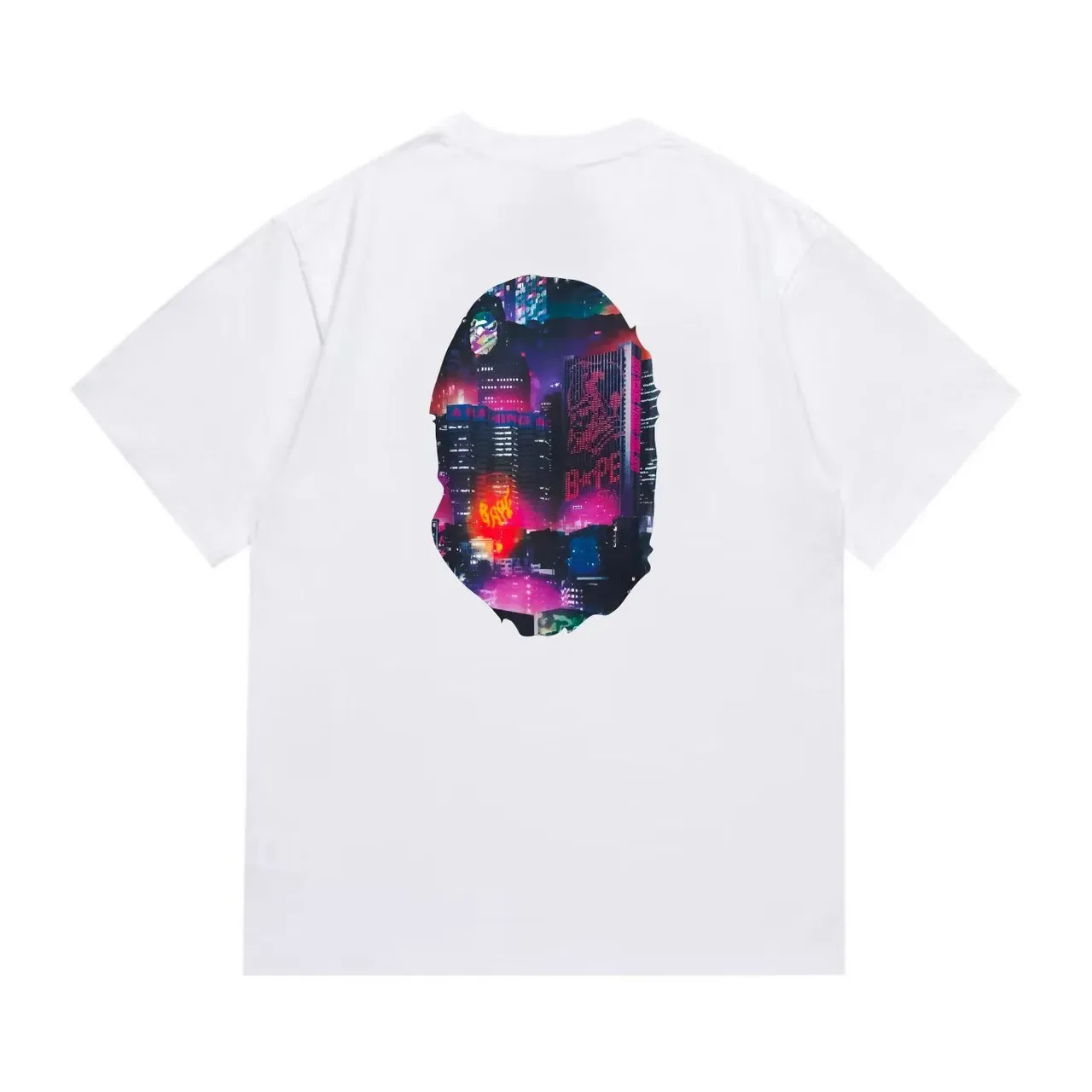A Bathing Ape Graphic Print Ape Head Neon Cityscape T-Shirt 2