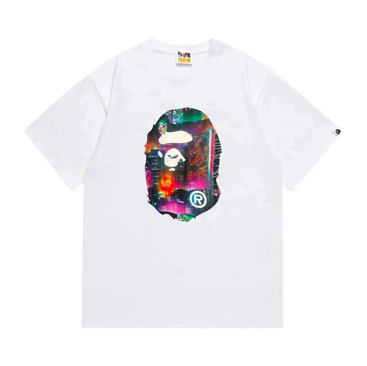 A Bathing Ape Graphic Print Ape Head Neon Cityscape T-Shirt 3