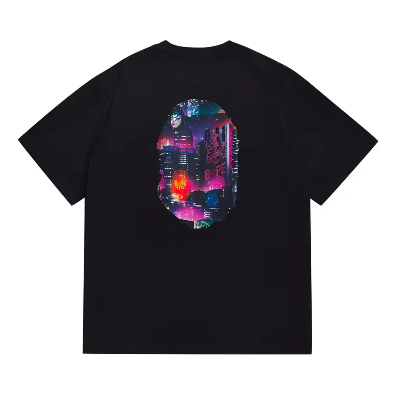 A Bathing Ape Graphic Print Ape Head Neon Cityscape T-Shirt 5