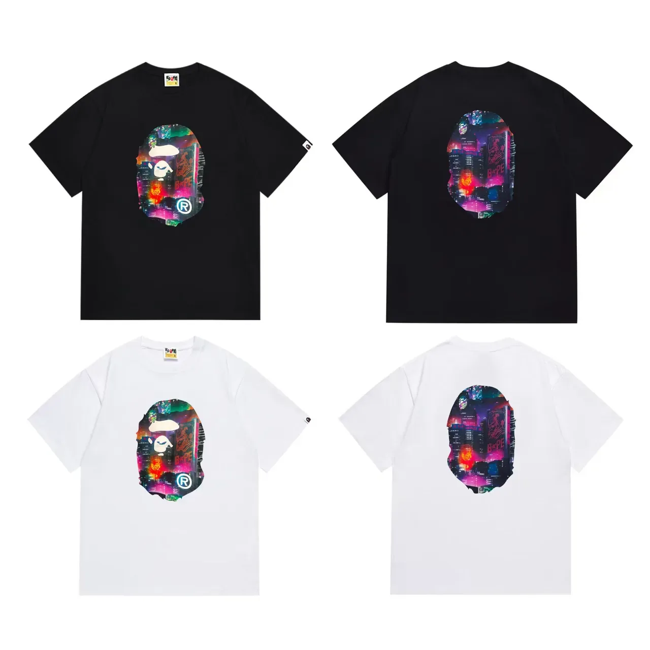 A Bathing Ape Graphic Print Ape Head Neon Cityscape T-Shirt 6