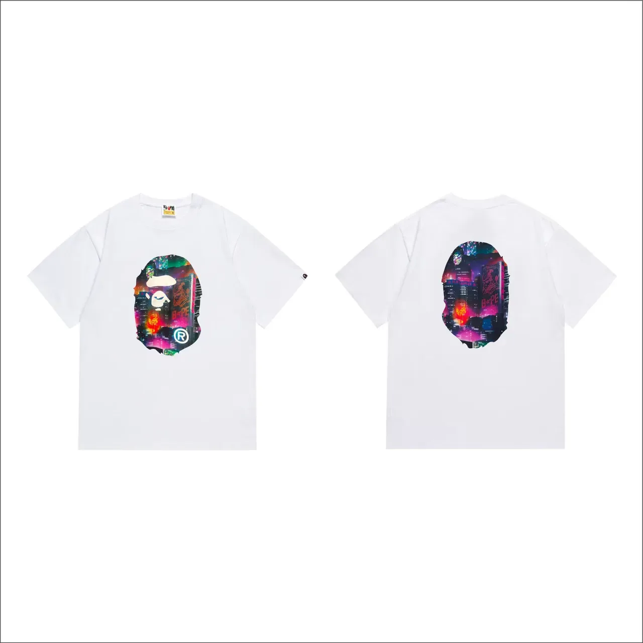 A Bathing Ape Graphic Print Ape Head Neon Cityscape T-Shirt 7