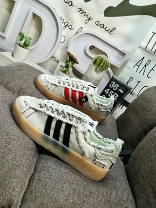 Adidas Army Green Black Distressed Frayed Textile Deconstructed Overlay Lifestyle Sneakers 7