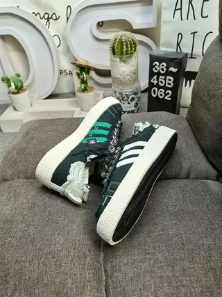 Adidas Army Green Black Distressed Frayed Textile Deconstructed Overlay Lifestyle Sneakers 16